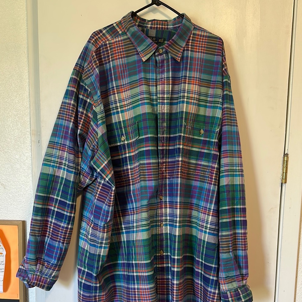 Ralph Lauren Casual Blue and Green Plaid Shirt